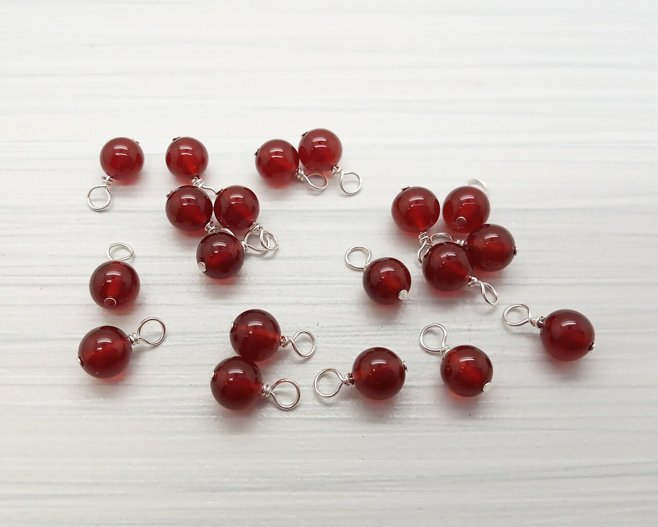Red Carnelian 6mm Bead Dangles, Small Gemstone Charms, 10 pieces, Adorabilities